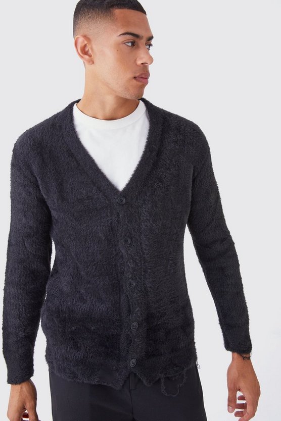 Flauschiger zerrissener Oversize Cardigan