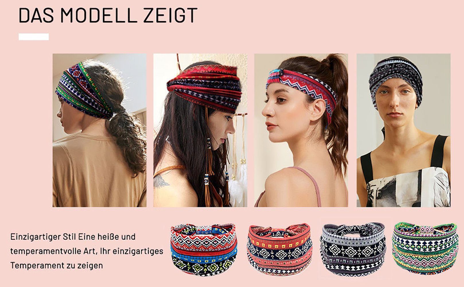 YYV Haarband Stirnband Damen Breite Elastische Weiche Boho Haarbänder Leopard Print, 4-tlg., Haarschmuck Yoga Sport Haarband Mehrfarbig Haarreifen Damen