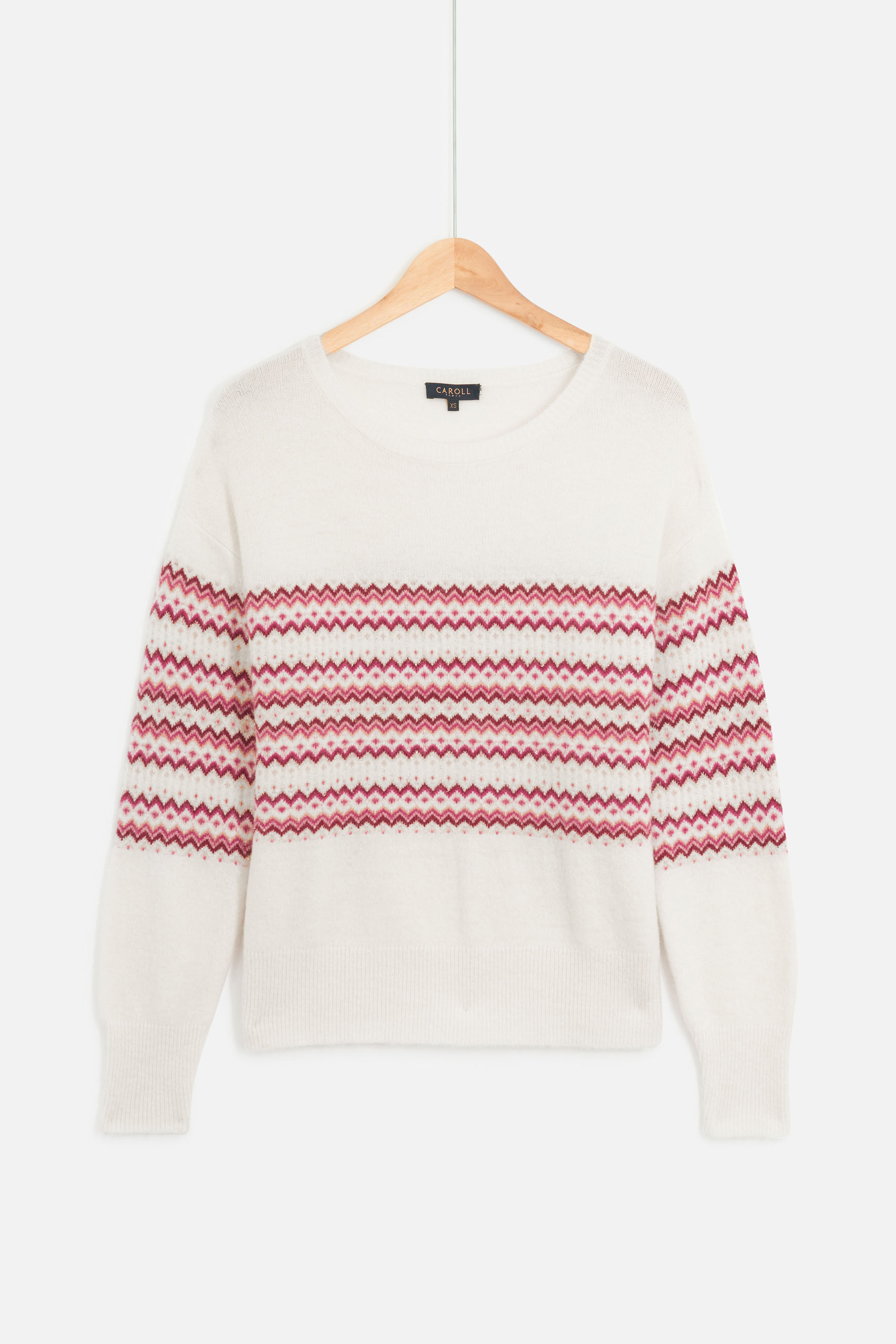 Pull jacquard et fils Lurex. rose femme