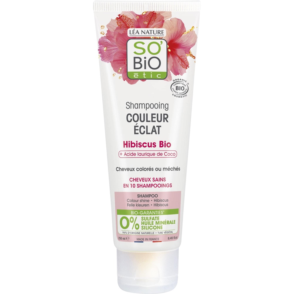 LÉA NATURE SO BiO étic Shampooing cheveux colorés ou  méchés, Hibiscus bio & Acide laurique de Coco Shampooing