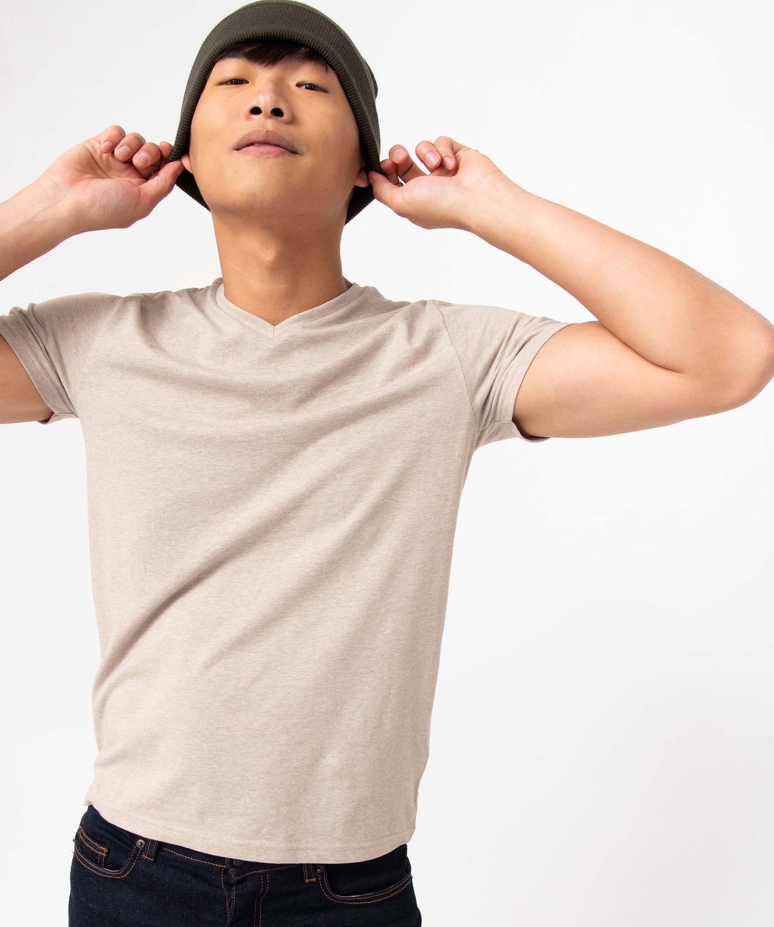 Tee-shirt homme à manches courtes et col V beige | GEMO