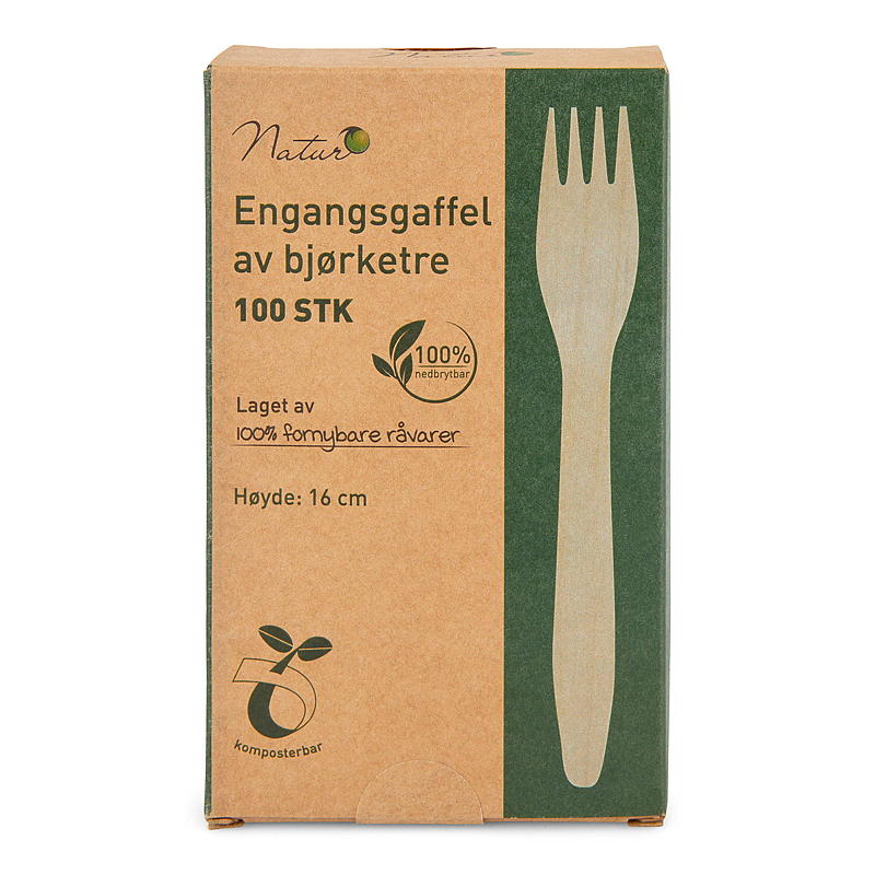 Natur Engangsgaffel 100-pk, av tre