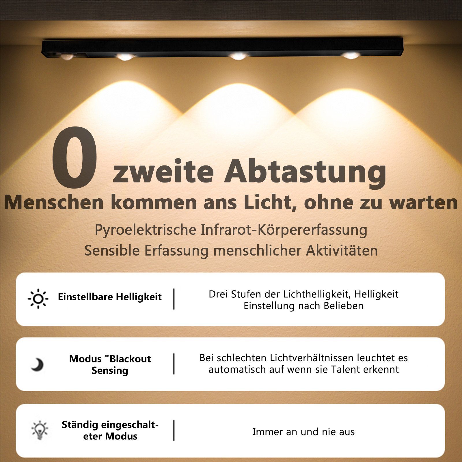 MUPOO LED Unterbauleuchte Unterschrank Beleuchtung Magnetisch,Kabellose,3 Lichtfarben, Led Wandleuchte, Bewegungssensor, Ultradünne 120°-Induktion, 3000K /4500K/6500K,USB-Laden für Unterbauleuchte Küche Schlafzimmer