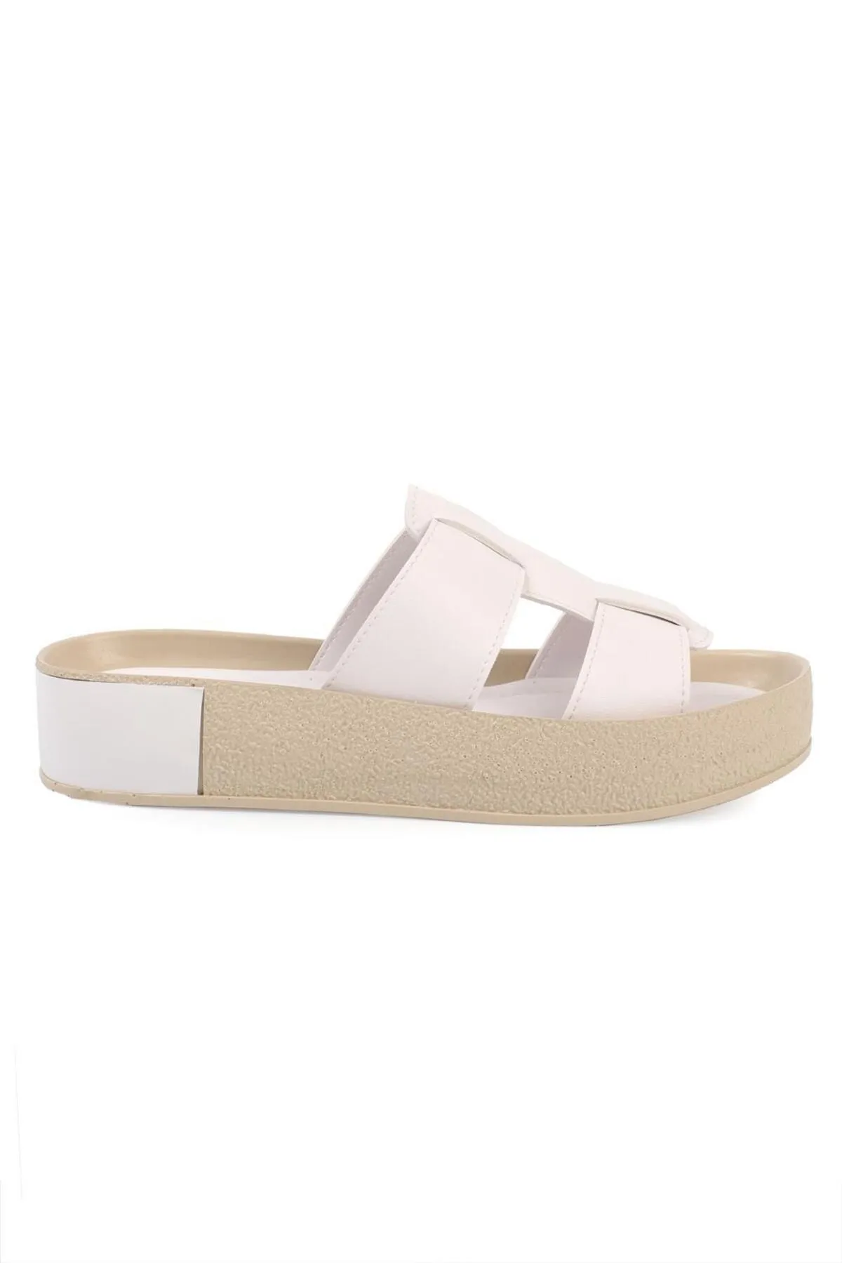 Capone Outfitters  Capone Gladiator Double Tape Bunte, detaillierte Keilabsatz-Weiße Damenhausschuhe