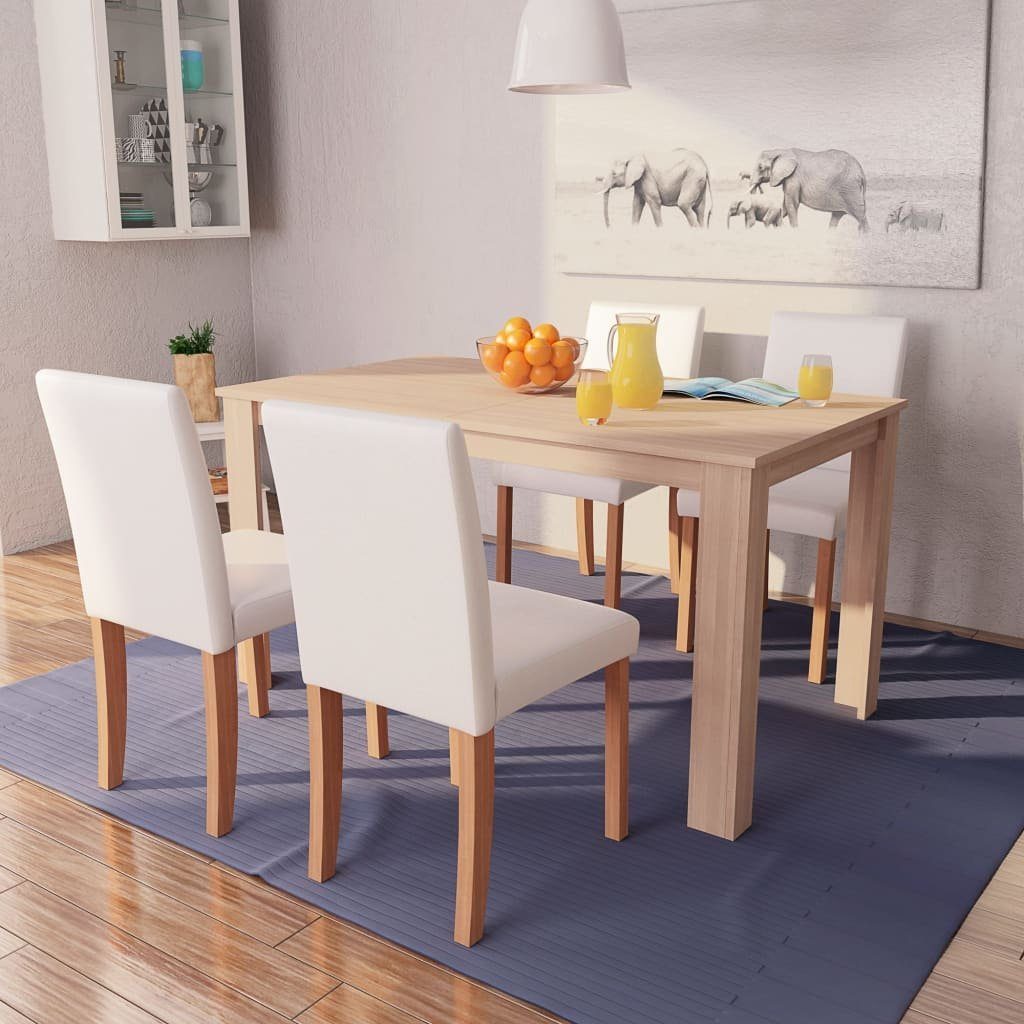 vidaXL Esszimmer-Set Esszimmertisch und Stühle 5-tlg. Kunstleder Eiche Cremeweiß