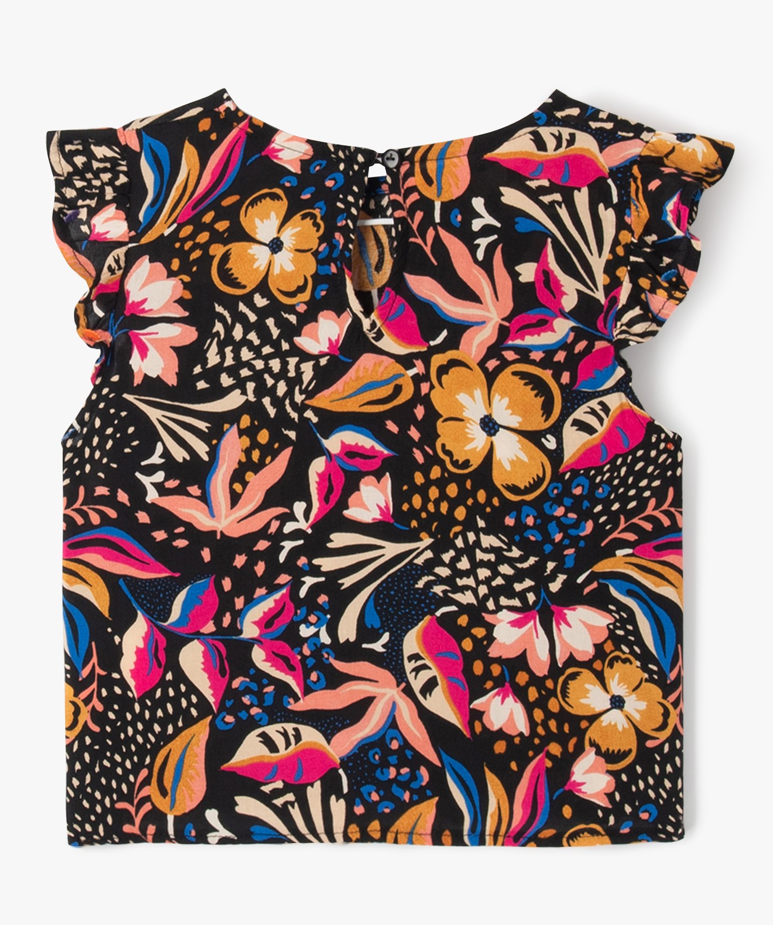 Chemise à motifs fleuris avec volants aux emmanchures fille multicolore | GEMO