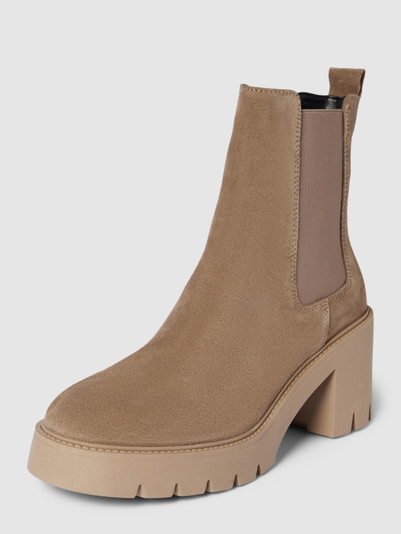 Stiefeletten mit Blockabsatz und profilierter Sohle in beige