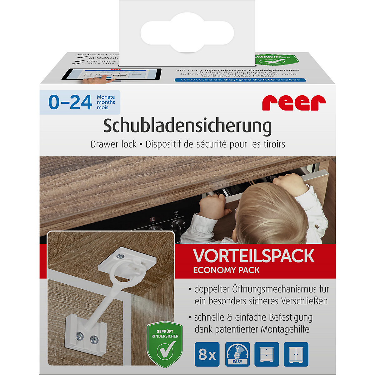 Vorteilspack Schrank- und Schubladensicherung, 8 Stück