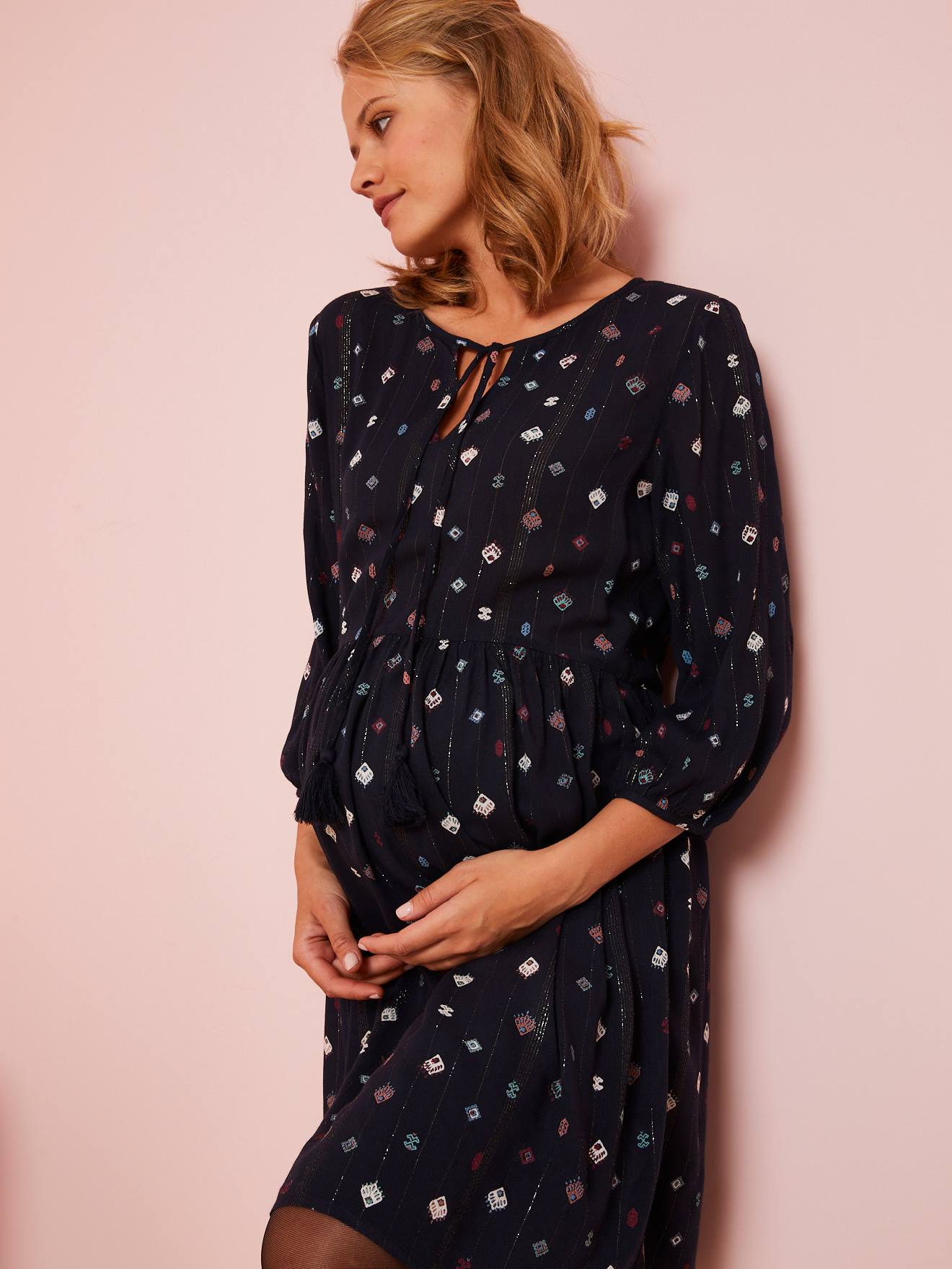 Robe de grossesse finition fil brillant marine