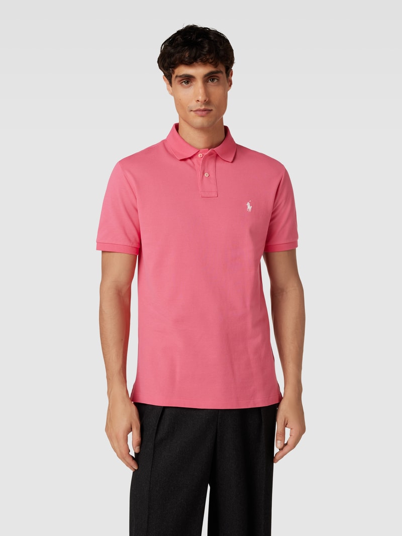 Poloshirt mit Logo-Stitching Modell 'BASIC' in pink