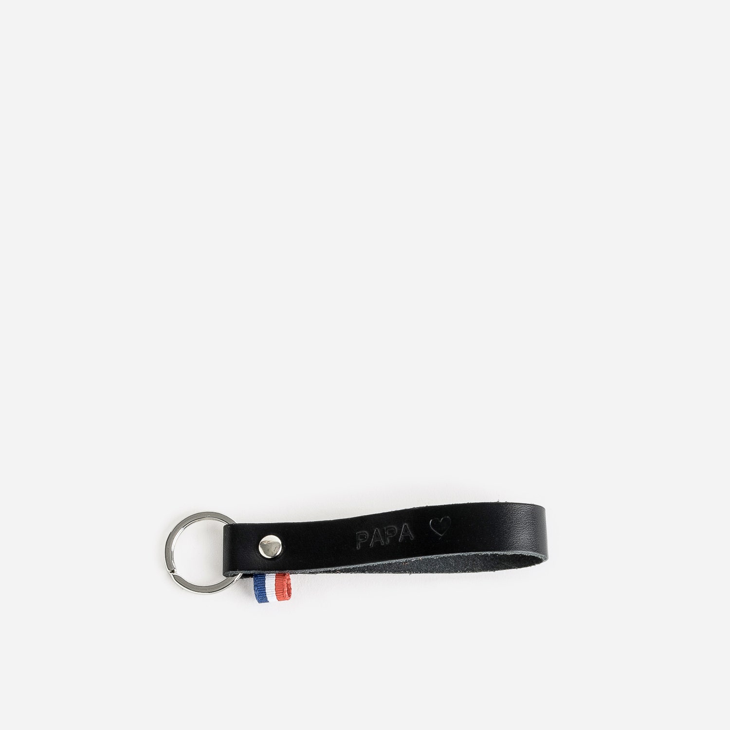 Porte-clés noir en cuir gravé