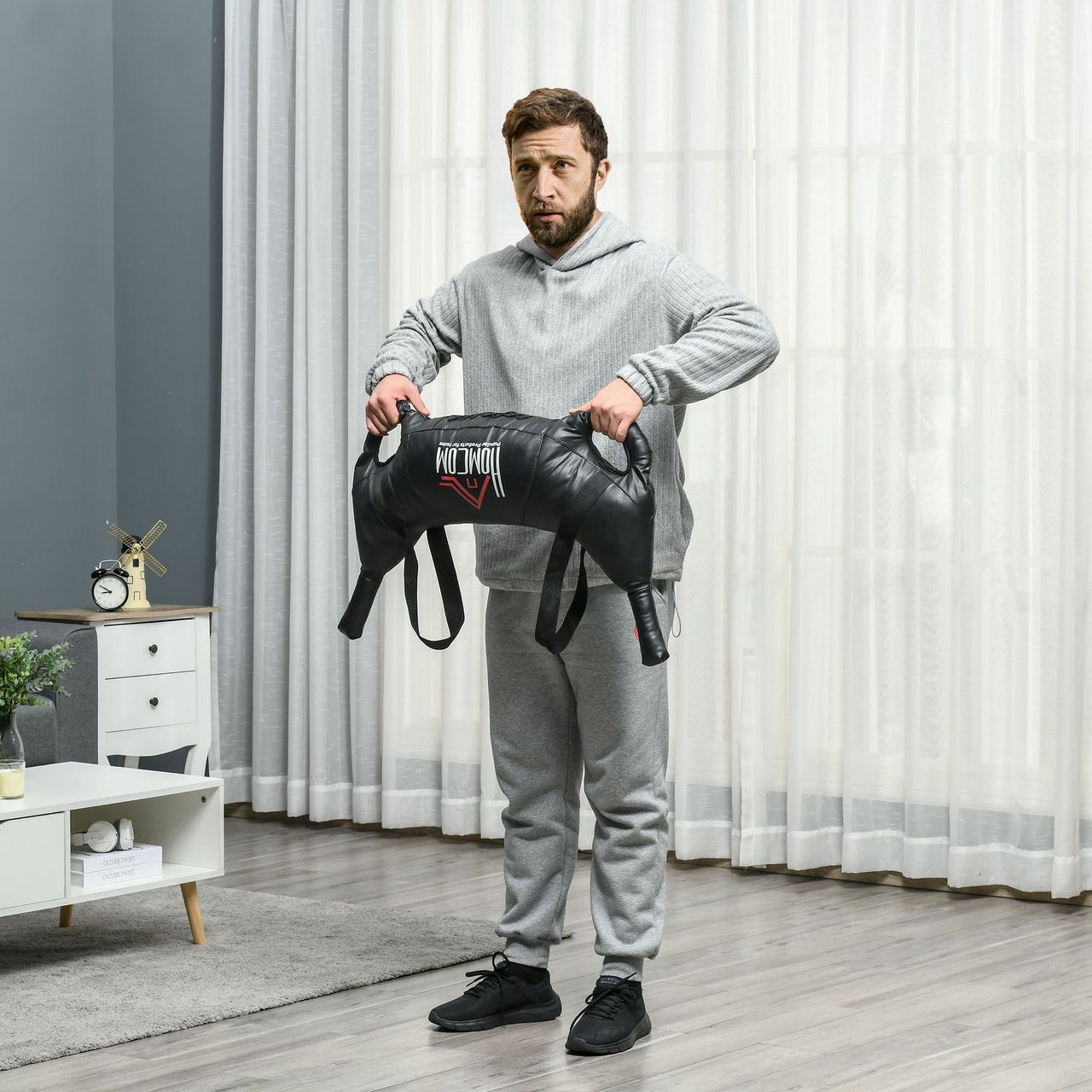 HOMCOM Bulgarian Bag Krafttrainingstasche 25kg Krafttraining Trainingsgerät für Fitnesscenter und Zuhaus Gewichtssack Sandsäcke mit 2 Griffen und 2 Tragegurten Metallsand Schwarz