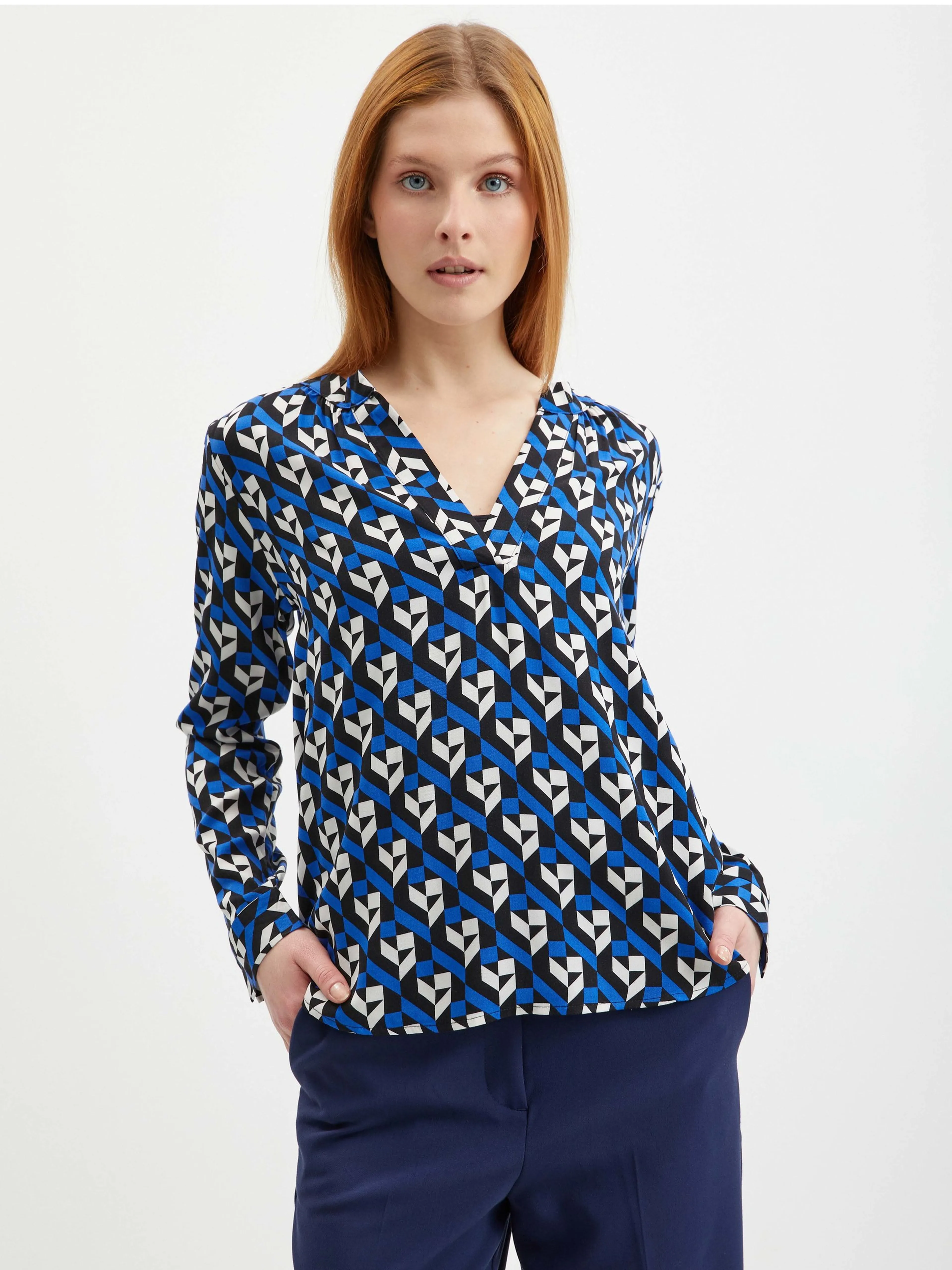 Blaue gemusterte Damenbluse ORSAY