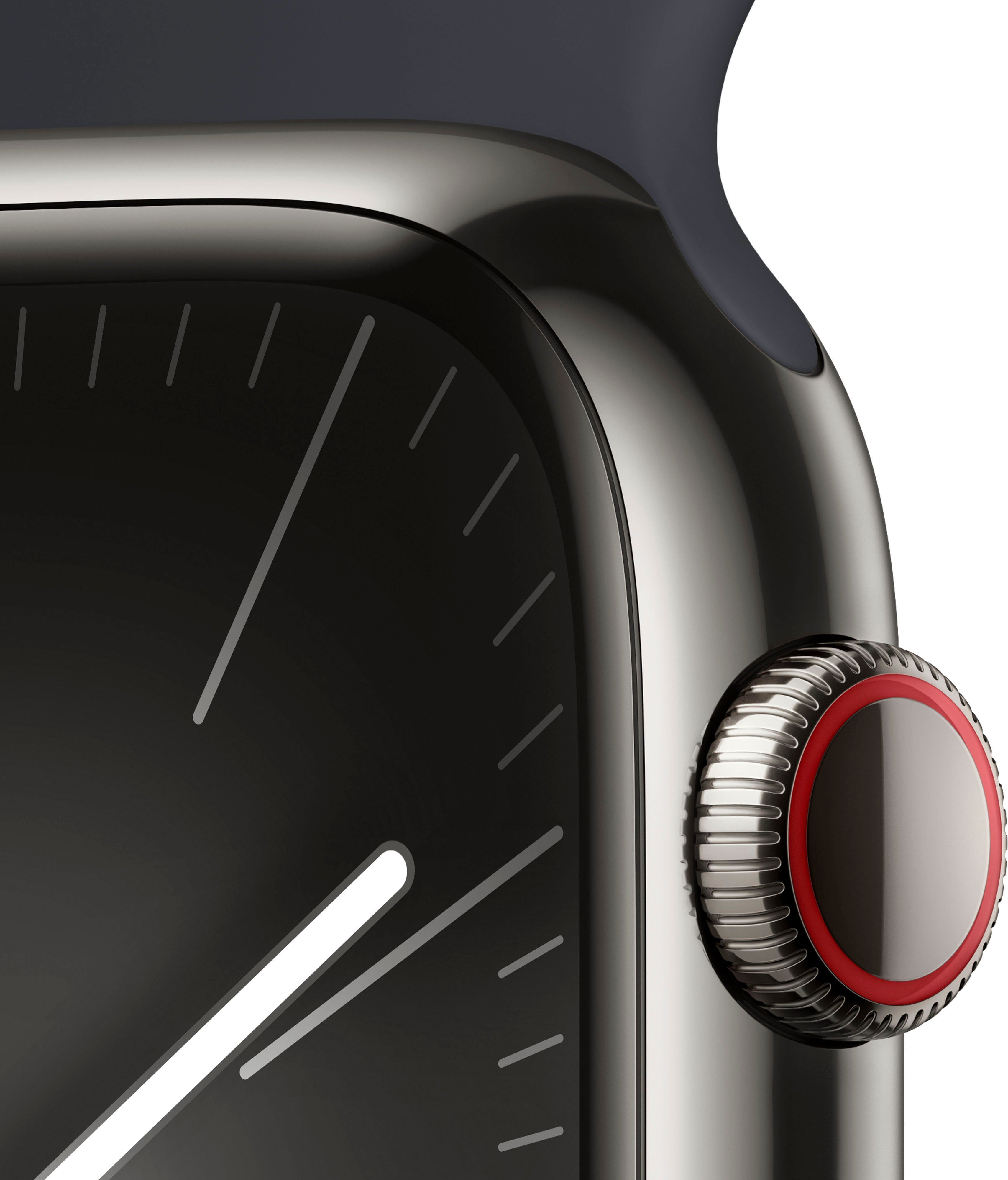 Apple Watch Series 9 GPS + Cellular Stainless Steel 45mm M/L Smartwatch (4,5 cm/1,77 Zoll, Watch OS 10), Sport Band