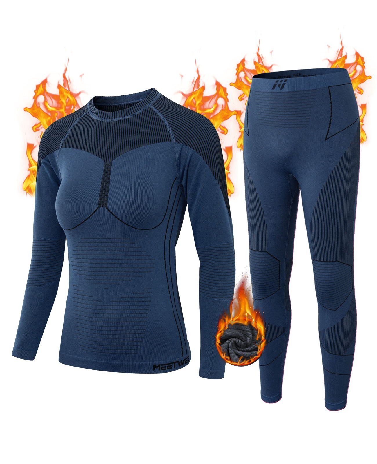 MEETYOO Thermounterhemd Damen Hohe Qualität Thermounterwäsche Kompressions Funktionswäsche Set (Fleece Thermo Unterwäsche Set, lange Unterhose Unterhemd) Wintersportaktivitäten Atmungsaktiv