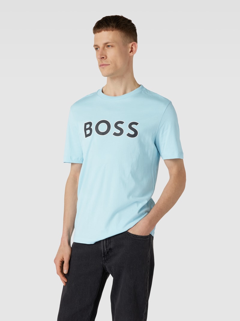 T-Shirt mit Label-Print Modell 'Tee' in hellblau
