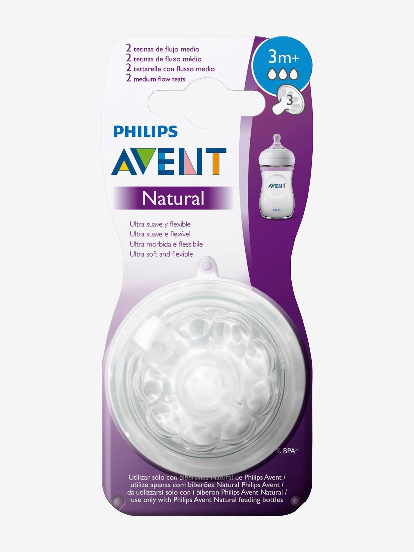 Lot de 2 tétines Philips AVENT Natural, 5 débits transparent