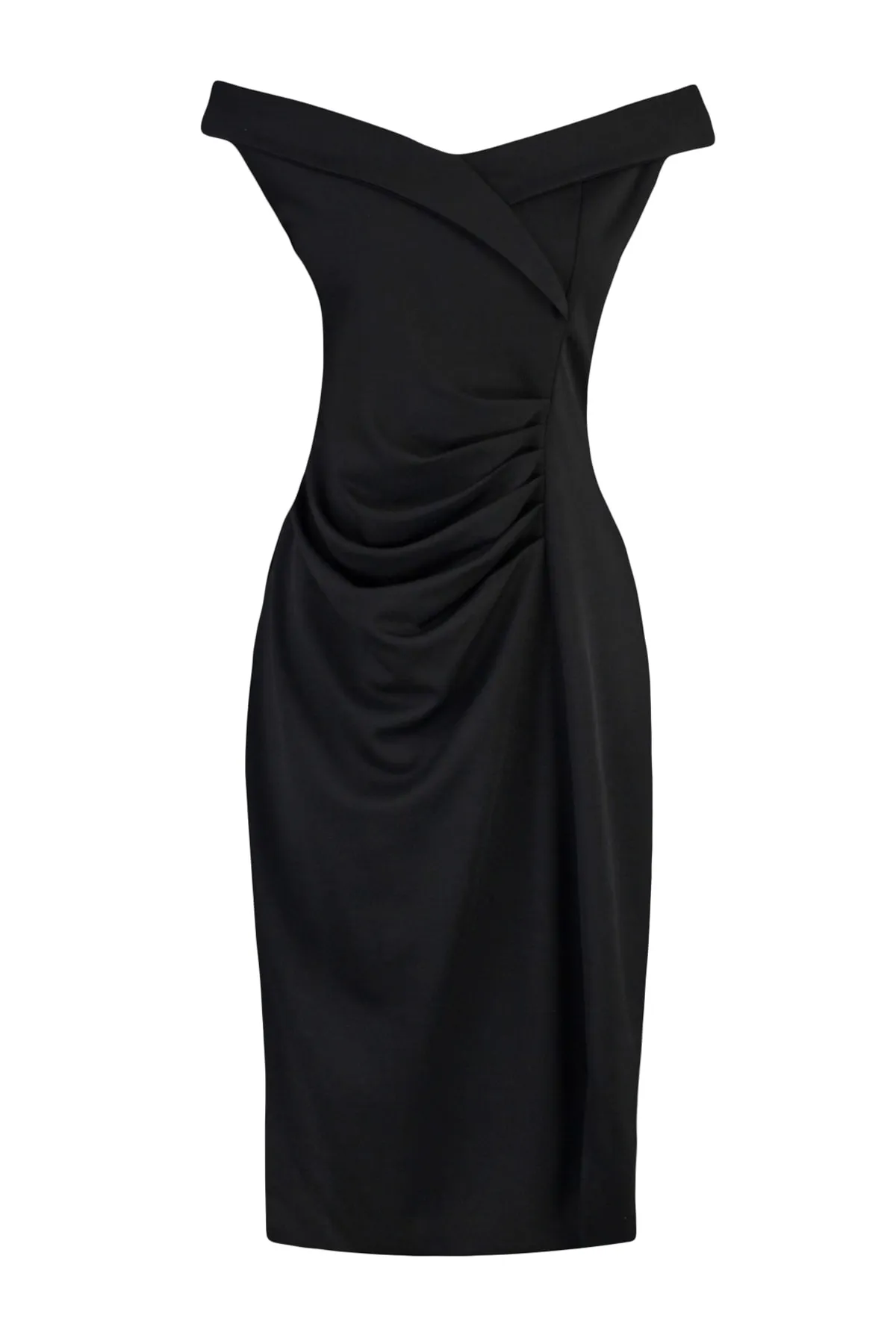 Trendyol Curve  Schwarzes, körperbetontes, detailliertes Strickkleid mit Raffung TBBAW23AH00185