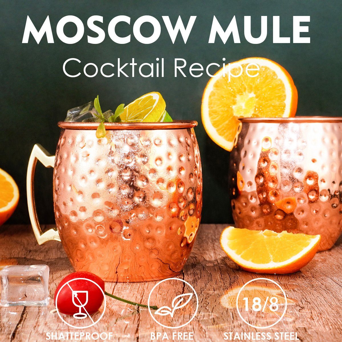 Faizee Möbel Tasse Cocktailglas Moscow Mule Becher Kupferbecher 500ml Fassungsvermögen, Kupfer/Edelstahl