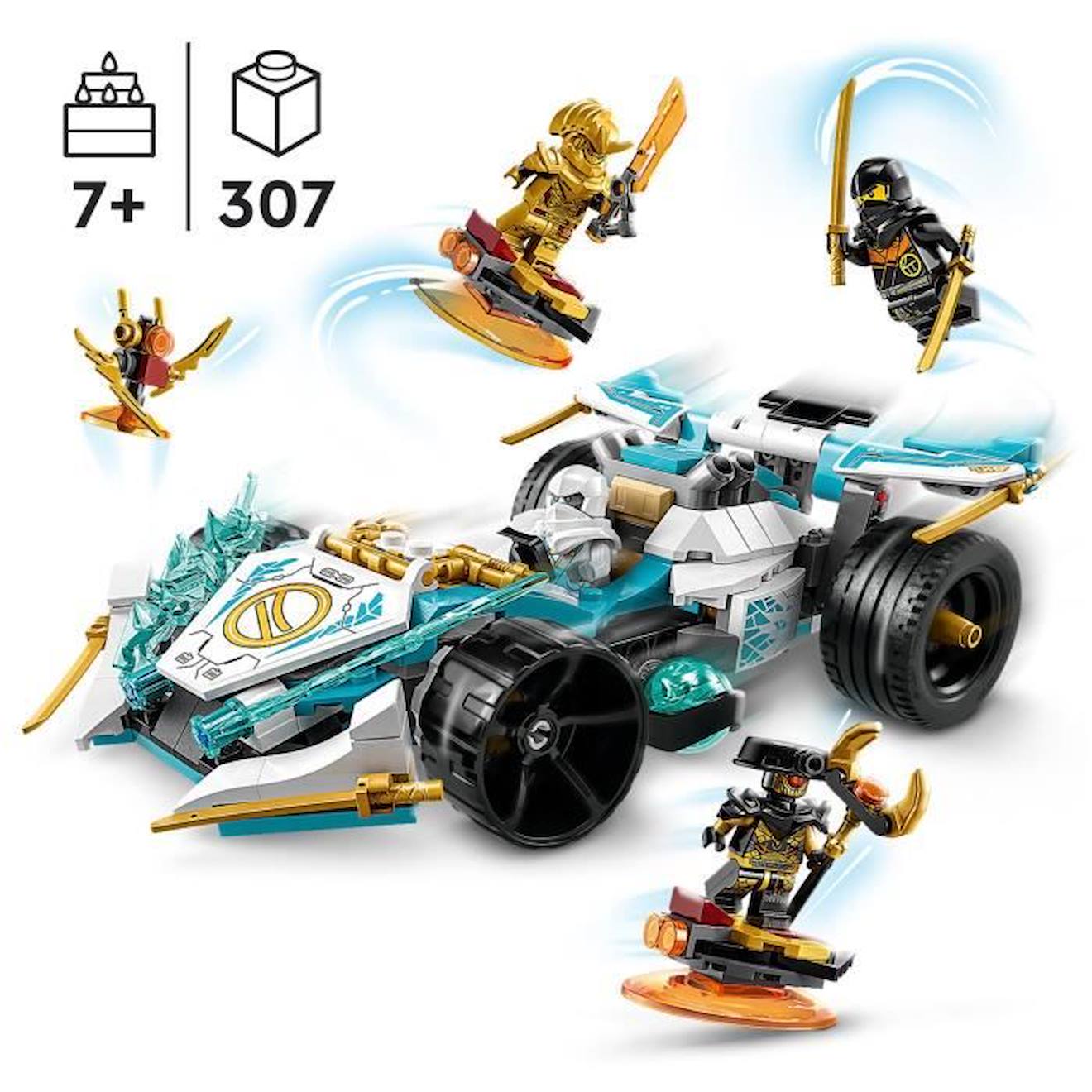 LEGO® NINJAGO 71791 La Voiture de Course Spinjitzu : le Pouvoir du Dragon de Zane, Jouet Enfants 7 Ans jaune