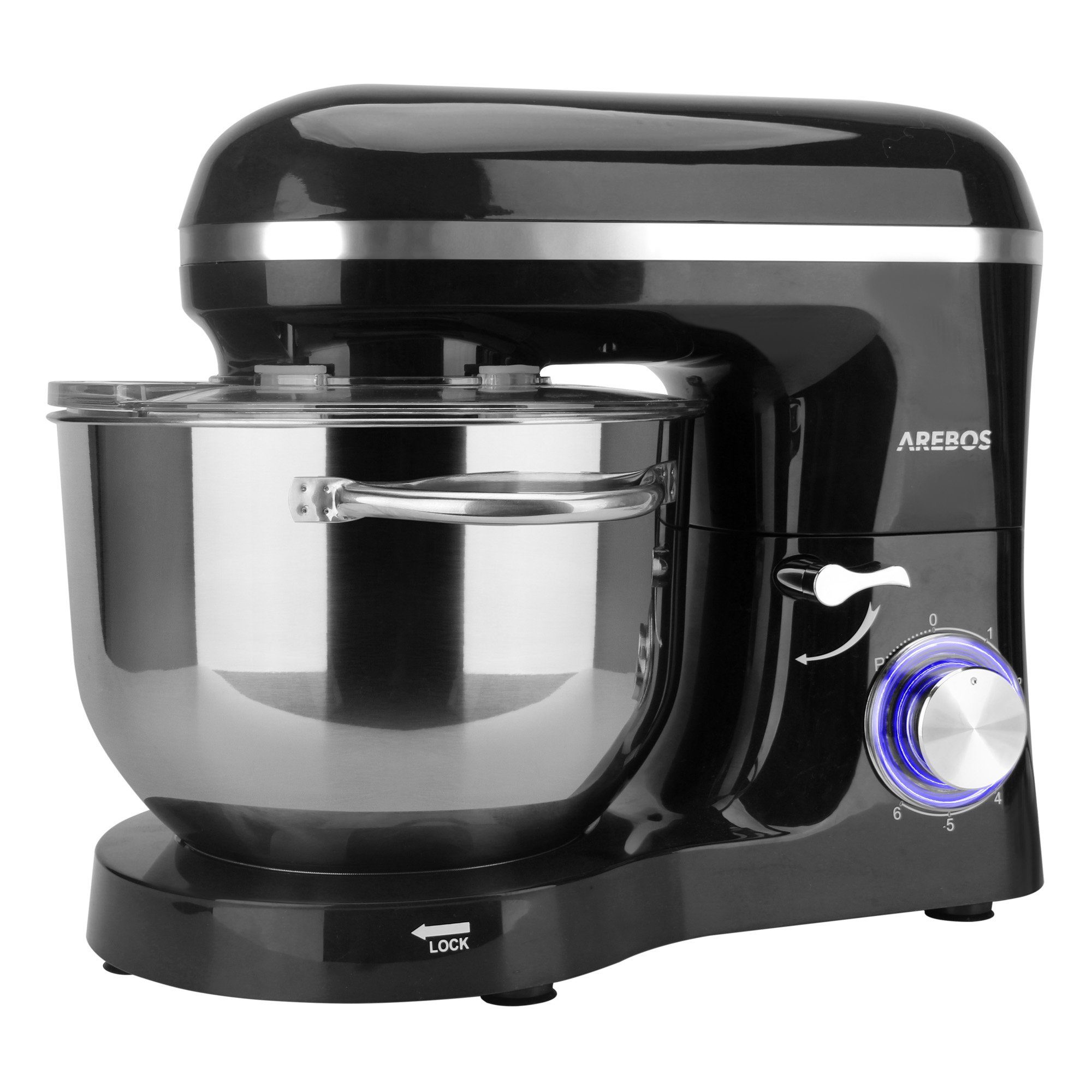 Arebos Küchenmaschine mit 6L, Edelstahl-Rührschüssel, 3 Farben, 1500 W