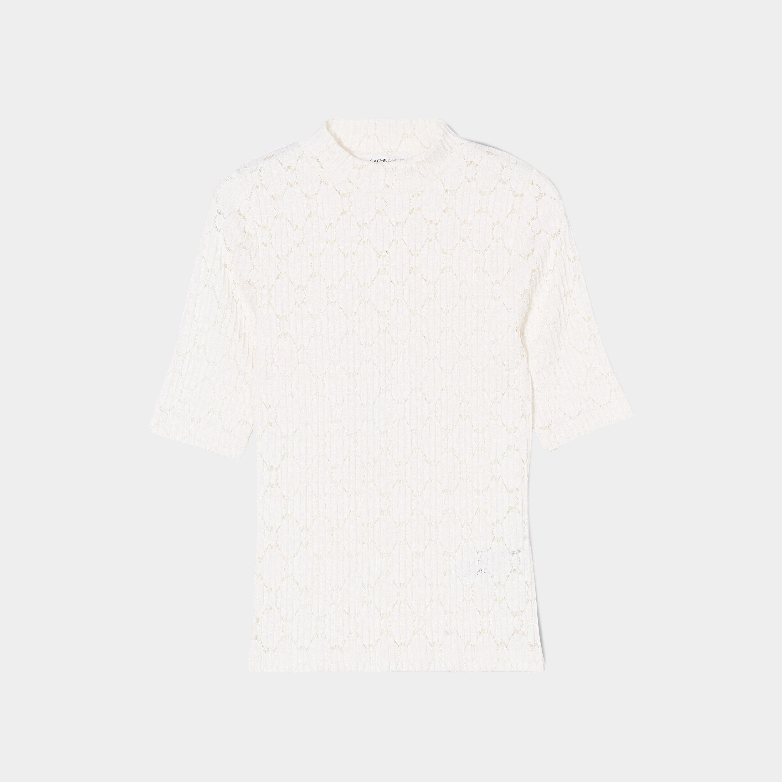 T-shirt ajouré col montant ecru femme | Cache Cache