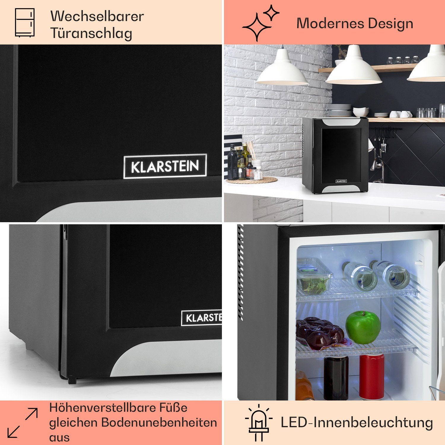 Klarstein Table Top Kühlschrank HEA-Happy-Hour-D 10030510A, 54 cm hoch, 40 cm breit, Hausbar Minikühlschrank ohne Gefrierfach Getränkekühlschrank klein