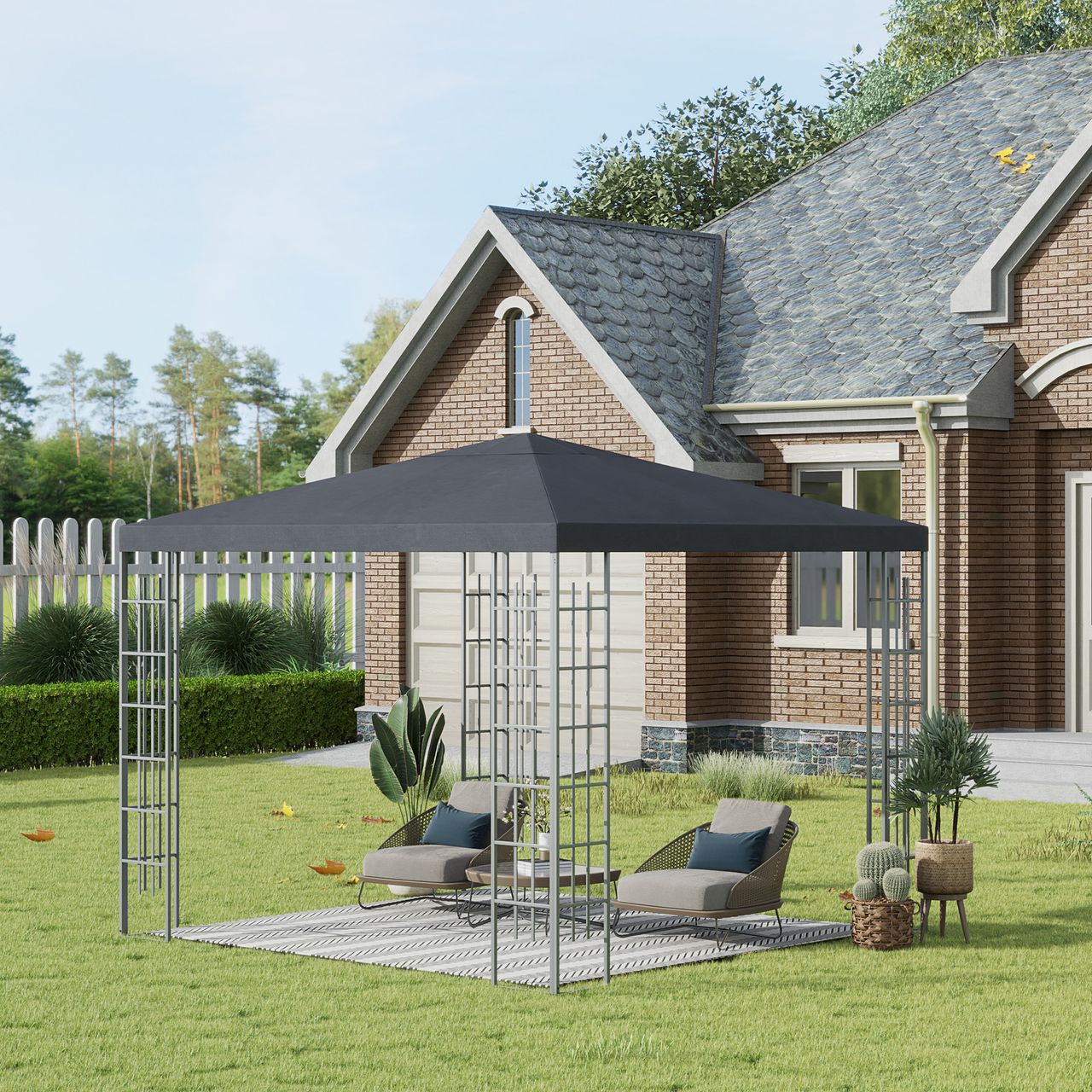 Outsunny Gartenpavillon 3 x 3 m Pavillon Gartenzelt Festzelt Partyzelt Stahl Polyester Grau