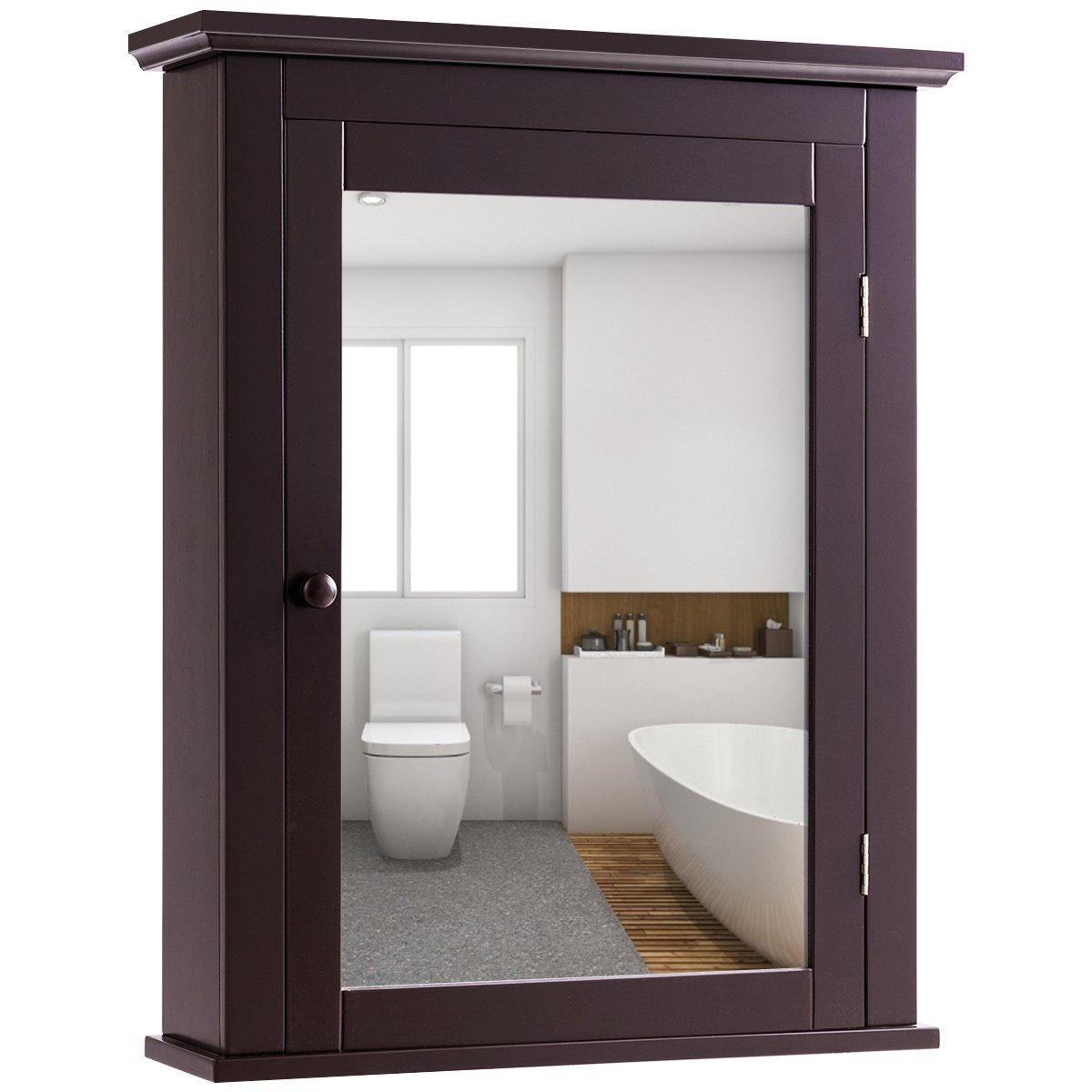 COSTWAY Spiegelschrank Bad, mit Tür& verstellbarem Regal, 56 x 15 x 69,5 cm