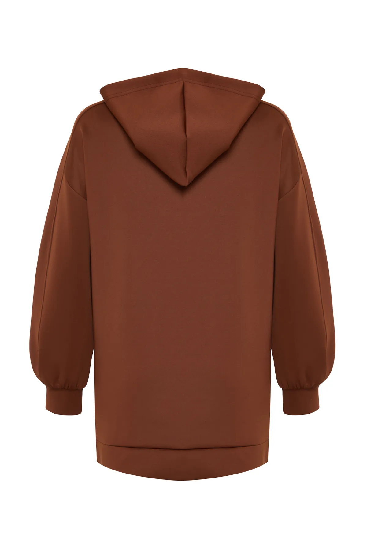 Trendyol Modest  Braunes, weit geschnittenes, übergroßes Sweatshirt aus Scuba-Strick mit Kapuze und Taschen TCTAW22TW0151