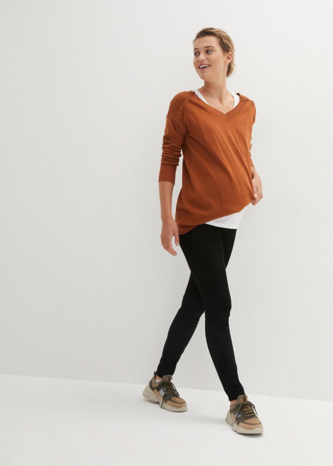 Umstandshose Velour-Lederimitat-Leggings mit Biese