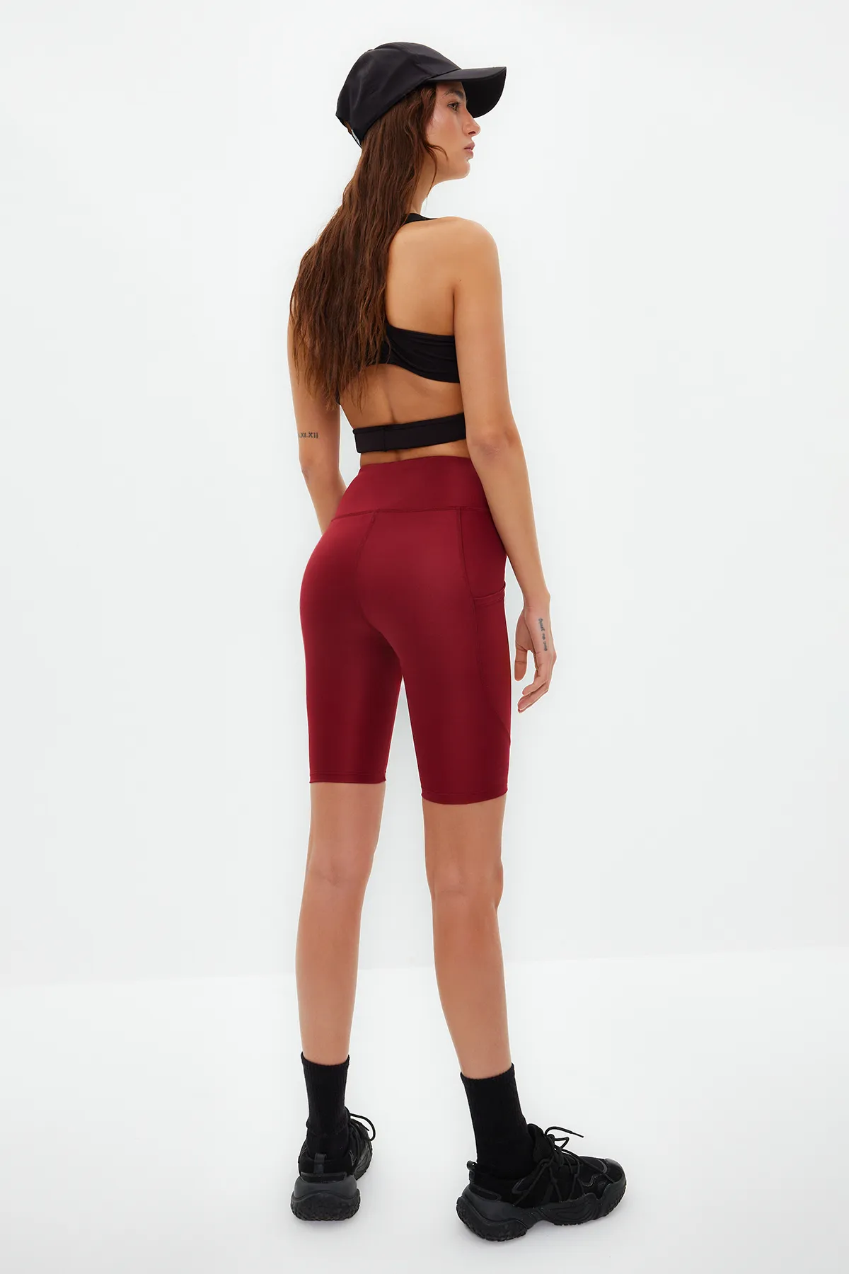 Trendyol Collection  Burgunder Restorer High Waist Tasche Detail Strick Sport Biker/Radfahrer/Kurze Leggings TWOAW21TA0064