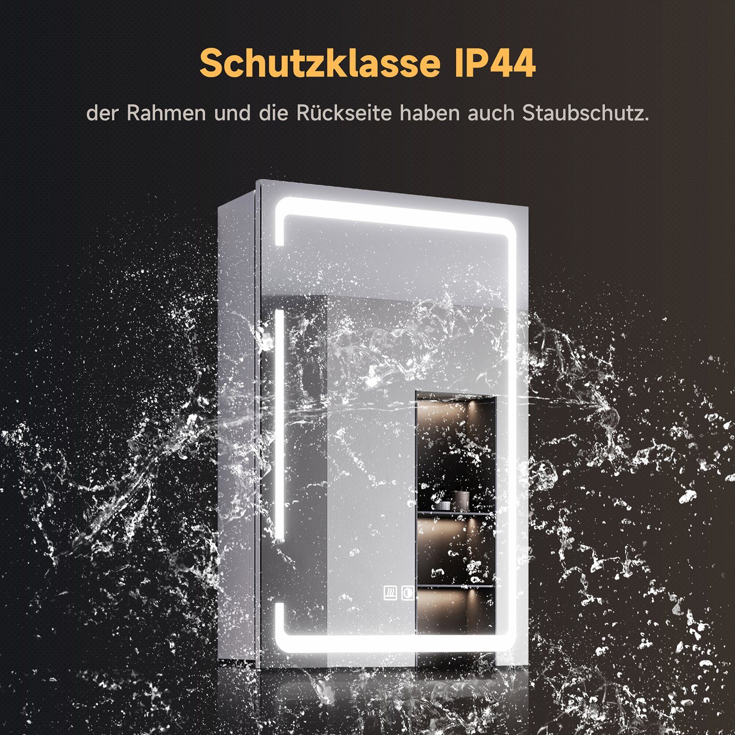SONNI Badezimmerspiegelschrank Eintüriger dreifarbig beleuchteter Badspiegelschrank,380x600x140mm