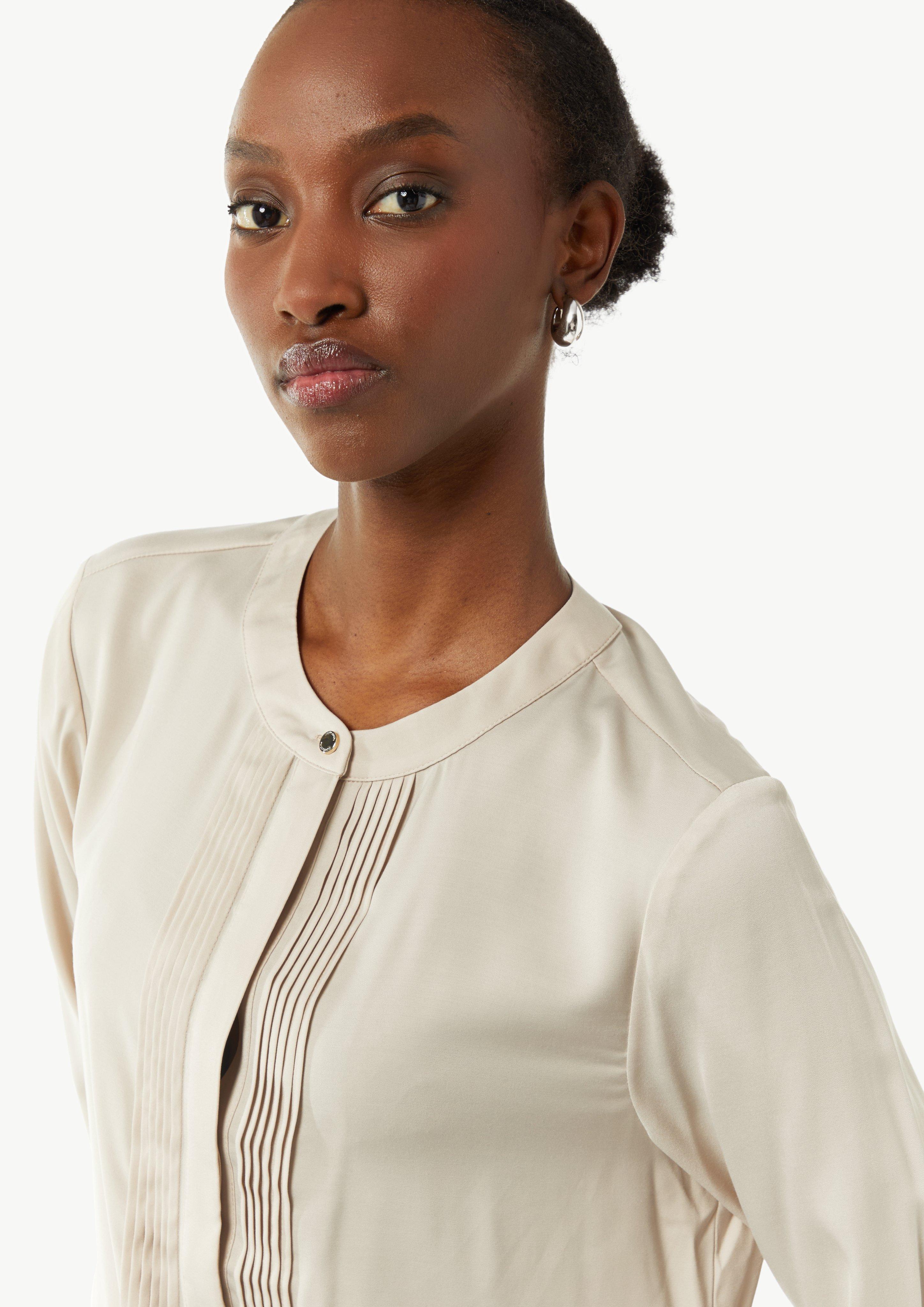 Bluse mit verdeckter Knopfleiste und Biesen - beige