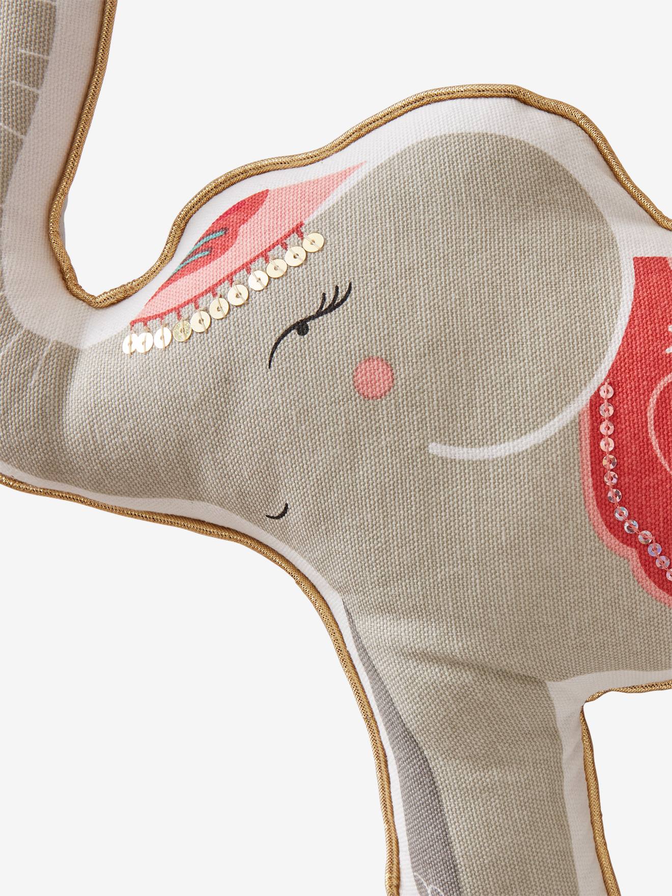 Vertbaudet 2er-Pack Kinder Kissen INDIA, Tiere - grau elefant+senfgelb tiger