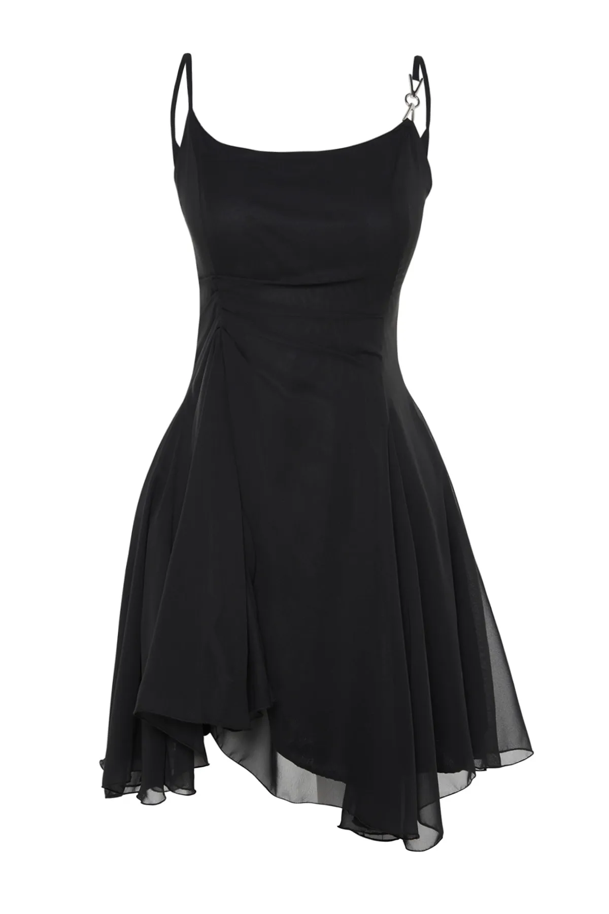 Trendyol Collection  Schwarzes Chiffon-Abendkleid mit offener Taille/Skater-Futter TPRSS23EL00033