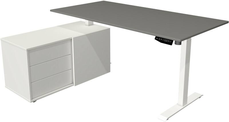Kerkmann Move 1 L-Förmig Elektronisch Höhenverstellbarer Sitz-Stehschreibtisch Melamin, Stahl Graphit, Weiß 1650 x 1350 x 1230 mm