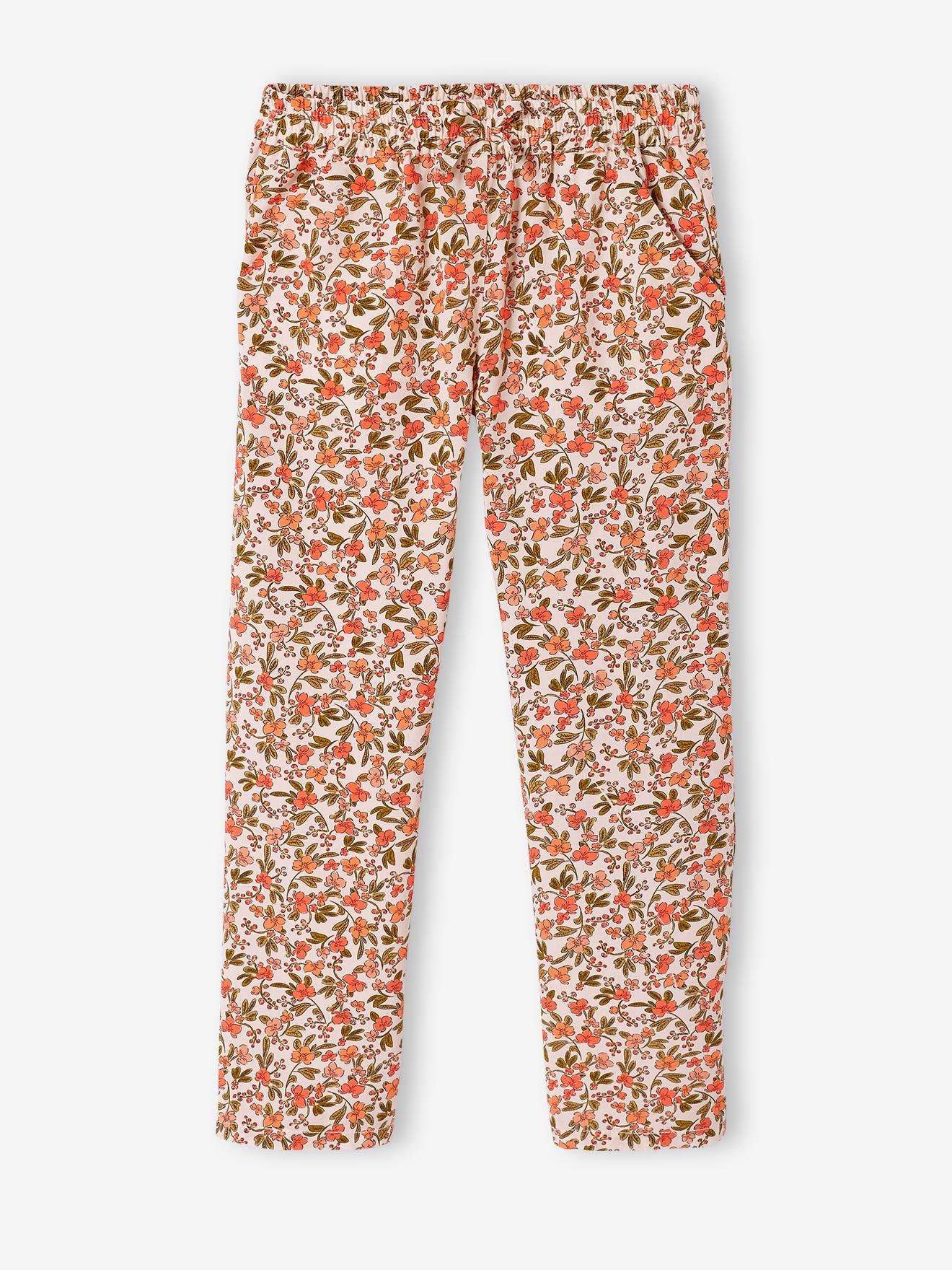 Ensemble T-shirt noué et pantalon fluide imprimé fille corail