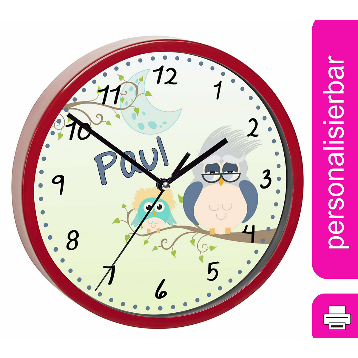 Kinder Wanduhr personalisiert mit Name Eule Opa