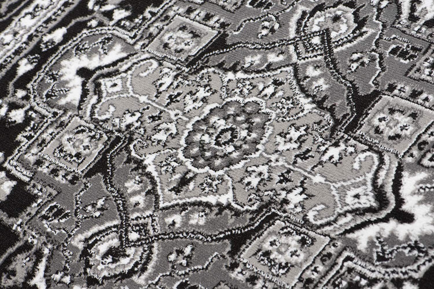 Orientteppich DY-EUFRAT-Q011A-BLACK, Mazovia, 70x140, Orientalisch, Blumenmuster, Klassisch, Kurzflor, Gemustert