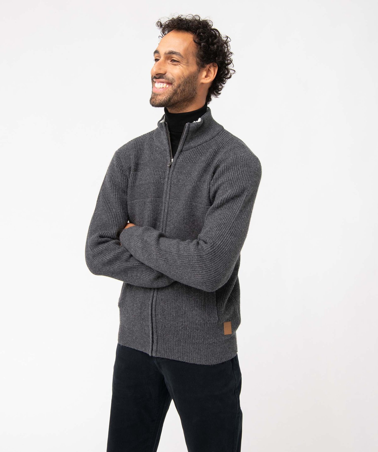 Gilet homme zippé avec col montant doublé gris fonce | GEMO