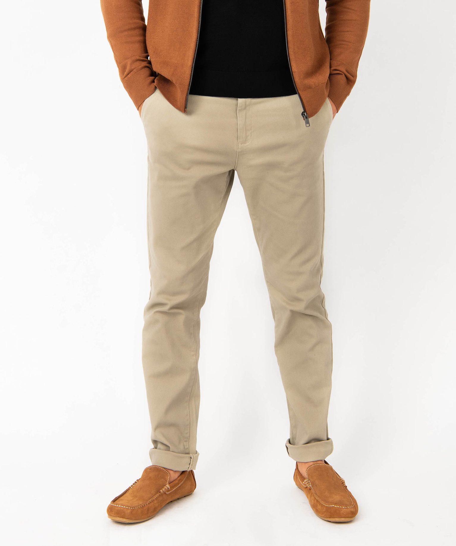 Pantalon chino en coton stretch homme beige | GEMO