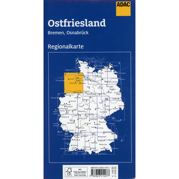 ADAC Regionalkarte Blatt 4 Ostfriesland, Bremen, Osnabrück 1:150 000 - Straßenkarte