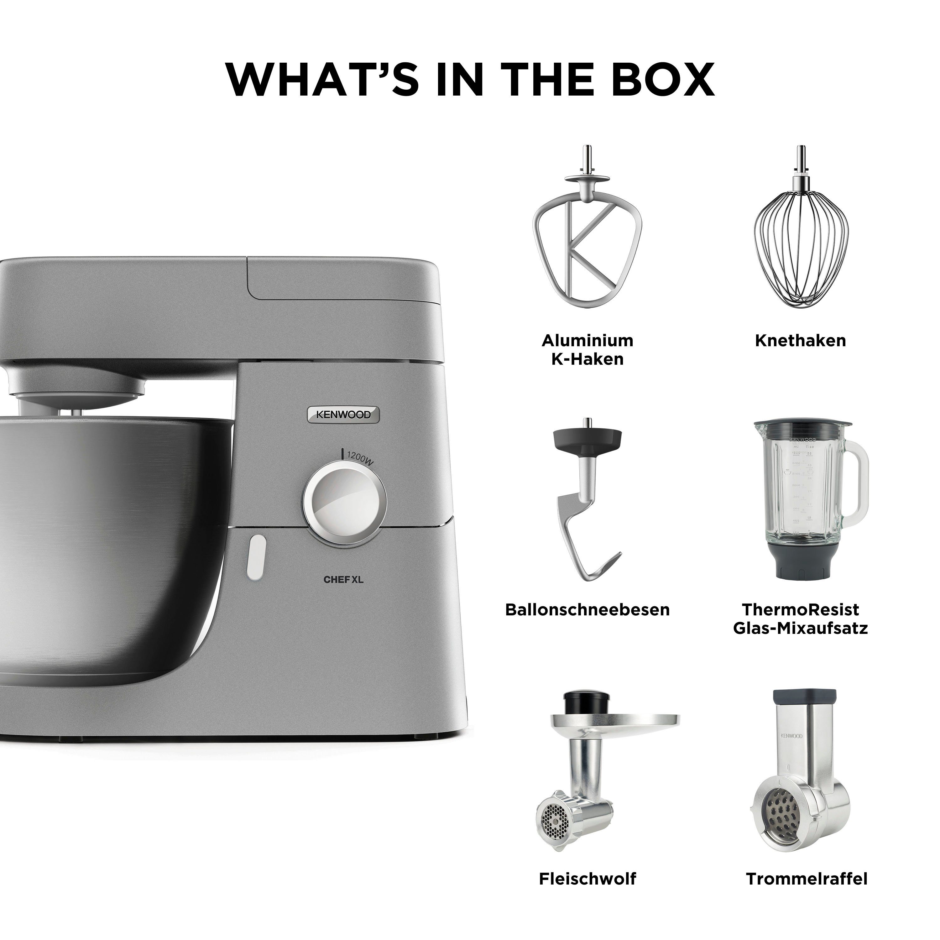 KENWOOD Küchenmaschine Chef XL KVL4220S, 1200 W, 6,7 l Schüssel, 6,7 l Schüssel, inkl. Mixaufsatz, Fleischwolf und Trommelraffel