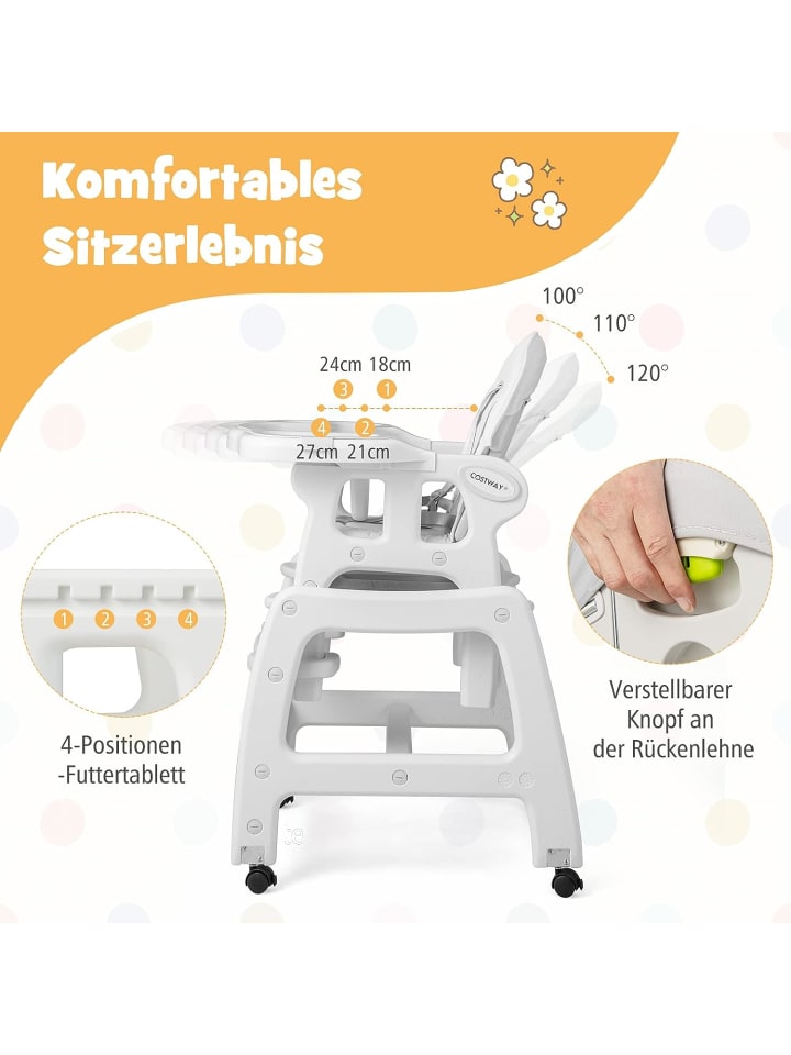 COSTWAY 3 in 1 Hochstuhl in Grau günstig kaufen 51 cm