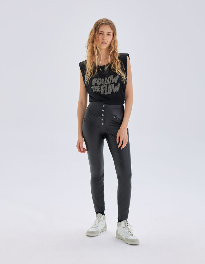 Tee-shirt noir message brodé perles Femme