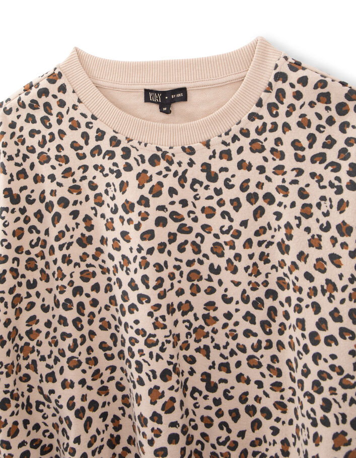 Sweat beige à motif léopard fille