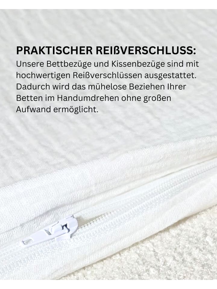 SASSYCLASSY Musselin Bettwäsche in Weiß günstig kaufen 135x200 cm (80x80 cm)