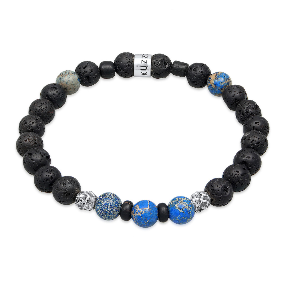 KUZZOI KUZZOI Bracelet Perles pour hommes rondes avec pierre de lave et perles d'agate e Bracelet