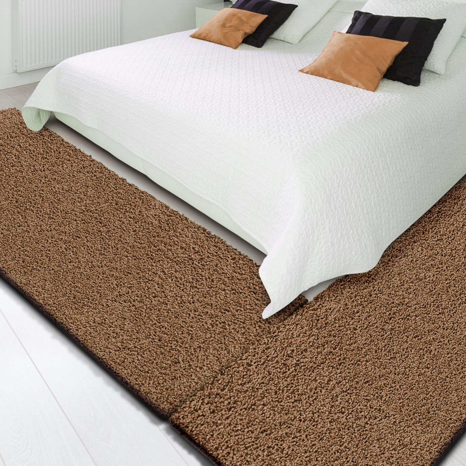 Hochflor-Bettumrandung Barcelona Hellbraun, 3 Größen, Teppichläufer, ideal im Schlafzimmer Floordirekt, Höhe 22 mm, (3-tlg), Shaggy